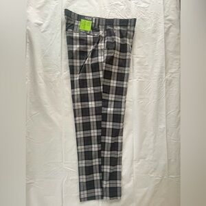 Izod Men's Plaid Dress Pants in Black and Gray